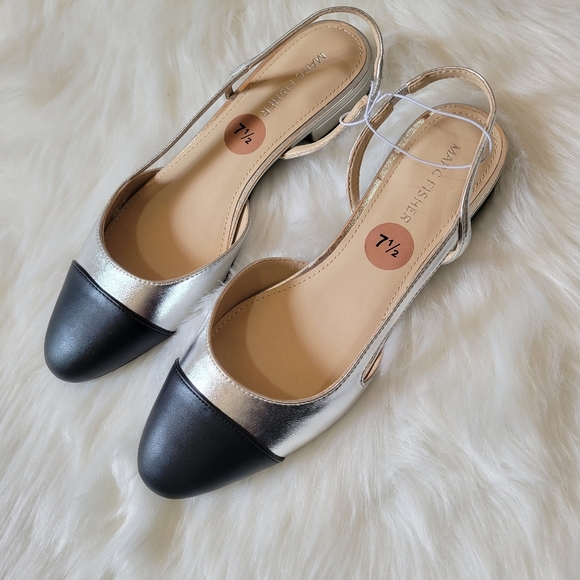 Marc Fisher Shoes - Marc Fisher Silver and Black Slingback Flats